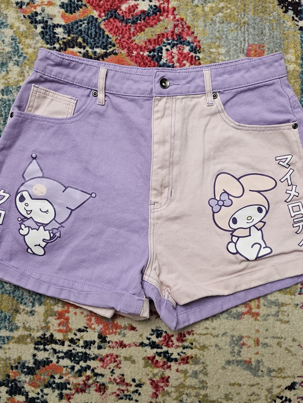 Hot Topic Sanrio My Melody x Kuromi Jean Shorts Purple Pink Anime Girls Size 13